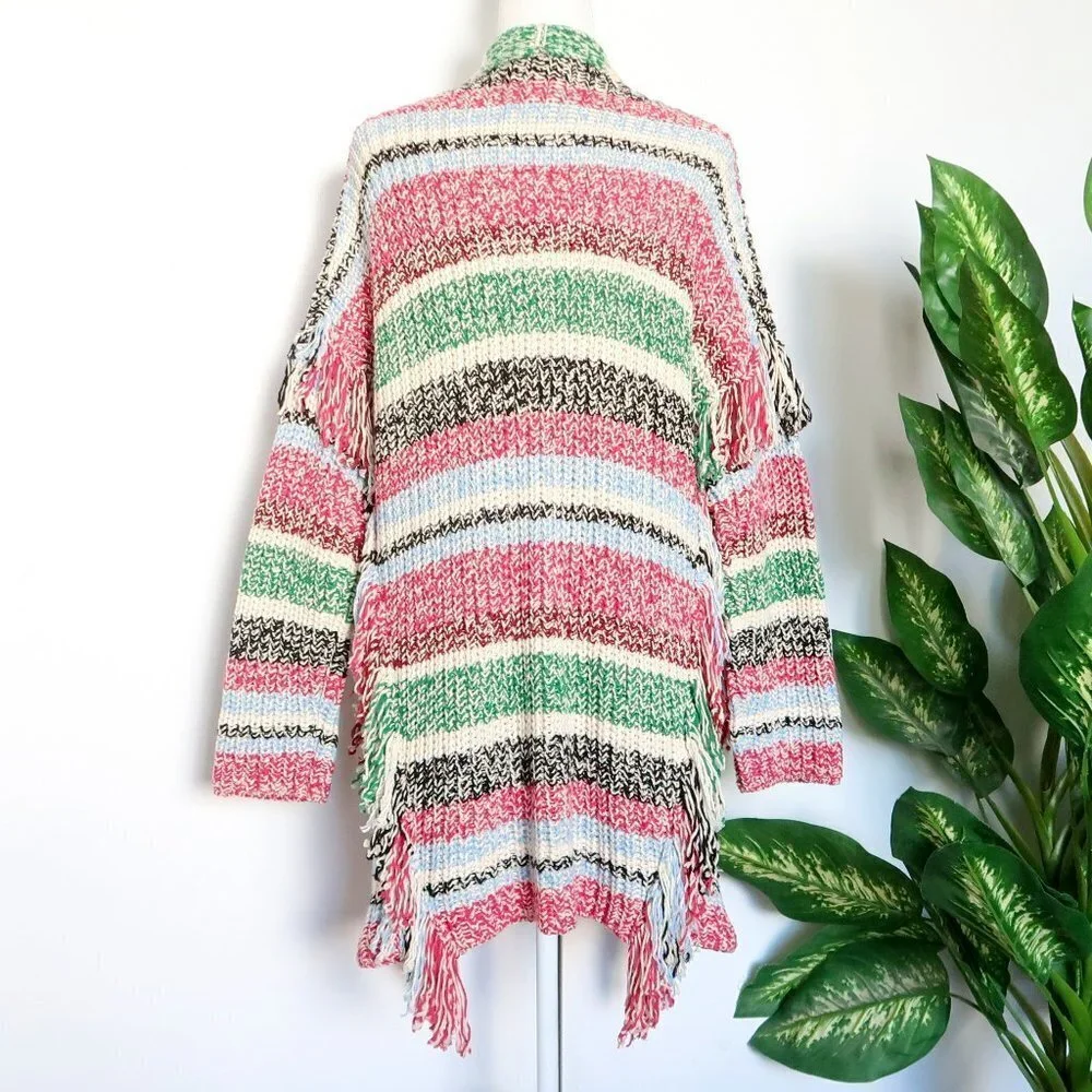 Maje Missy Multicolor Stripe Fringe Knit Long Sleeve Open Front Cardigan Small S - Picture 8 of 15